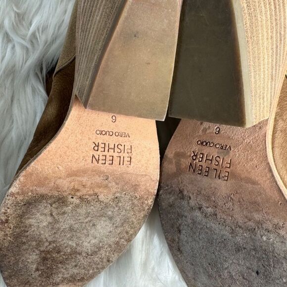 Eileen Fisher Even Sienna Tan Nubuck Block Heel Booties Sz 6 - Picture 6 of 7